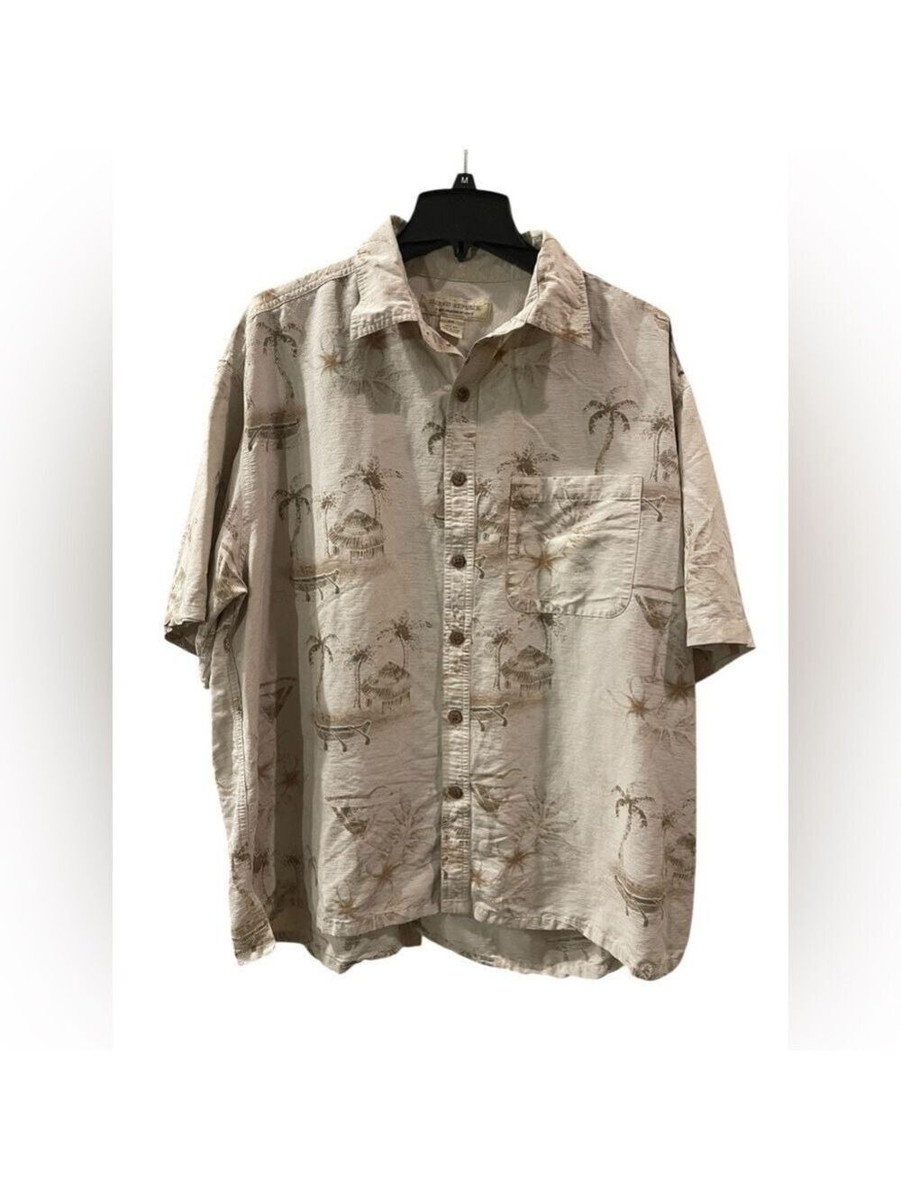 Island Republic Hawaiian Shirt Aloha 100% Silk Palm Trees Island Pocket Sz XXL